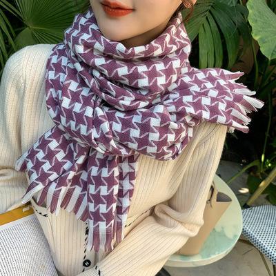 China Wholesale New Houndstooth Scarf Plaid Cashmere Scarf 2021 Winter Amazon Decoration Women's Scarf Wholesale Hot for sale