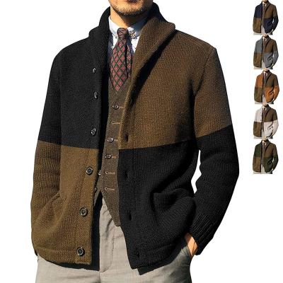 China 2021 New Breathable Amazon Cardigan Color-blocking Button Plus Size Knitted Mens Long Sleeve Sweater for sale