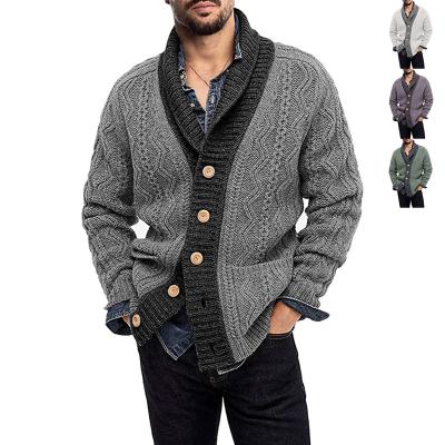 China Lapel 2021 New Amazon Breathable Color-blocking Long Sleeve Cardigan Knit Plus Size Men's Sweater for sale