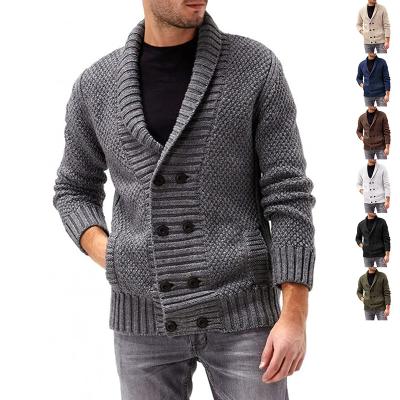 China 2021 New Amazon Cardigan Solid Color Lapel Breathable Crossover Long Sleeve Knit Plus Size Men's Sweater for sale