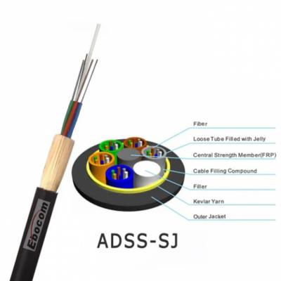 China Global hot selling ADSS fiber Optica cable outdoor g652d 16 core hilos single mode span 200 Aramid yarn single PE jacket for sale