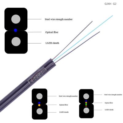 중국 고품질 GJXH 실내 FTTH 광섬유 케이블 2코어 싱글 모드 G657A G652D 싱글 모드 멀티 모드 lszh 재킷 판매용