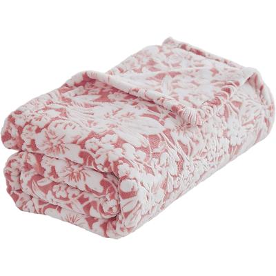 China Anti-Static Plain Polyester Flannel Fleece Jacquard Stripe Custom Color Logo Embossing Floral Embossing Throw Blanket for sale