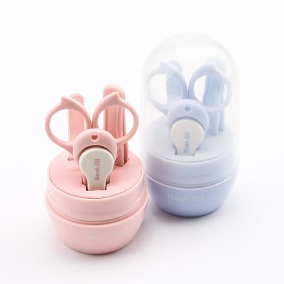 China Hot Sale from Eco-freindly Amazon Eliter in Stock 4 in 1 Safe Use Babi Scissor Set Babi Manicure Kit Baby Manicure Infant Care Set Blue Pink for sale