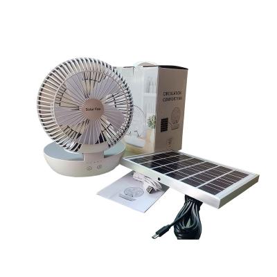 China new design 4-12h solar system 5200 mAh battery strong 3 wind speeds solar fan with led light for sale