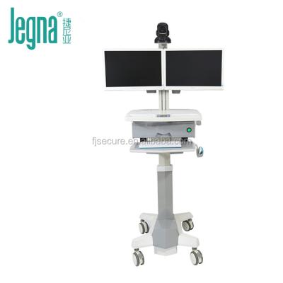 China Plastic Workstation Silent Adjustable Twin Medical Computer Stand Monitor Height Medical Trolley for sale