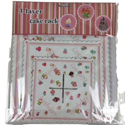 China 3 Floor Stand Disposable Cake Paper Cute Printing Cake Stand for sale