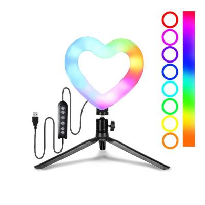 China Mini Make-Up Mode 6 Inch Heart Shaped RGB Led Touch Ring Light With Desktop Stand For Photographic Tik Tok Lighting for sale