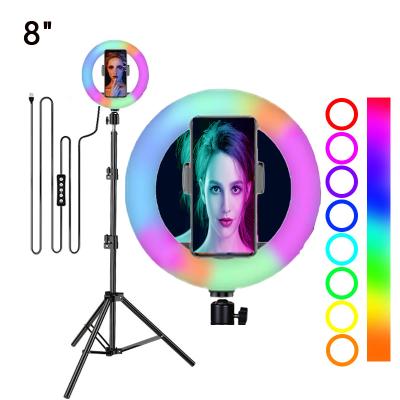 China Adjustable Inch 20CM RGB Multi Color 8 Color Ring Light With 1.7m Tripod Stand for sale