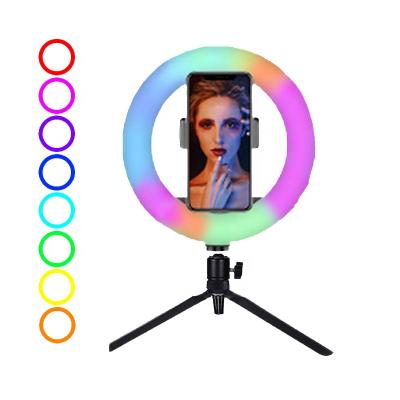 China PORTABLE RGB Ring Light 8 Inch 10 Level Make Up Phone Photographic Lighting Ring Light With Table Tripod Selfie 3000k-6500k LED RGB Color for sale