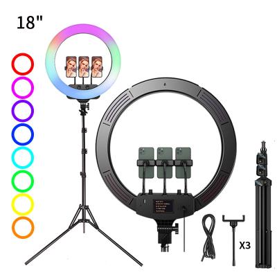 China Multi Color Photography Photo 18 Inch RGB Lamp Adjustable Ring Light With 2.1Tripod Stand For Tiktok Live Stream for sale