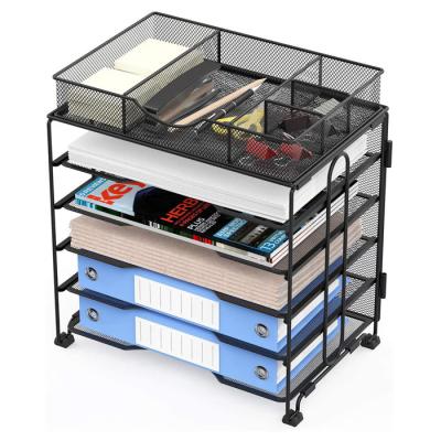 China Black Metal Wire Mesh 5 Tiers Desk File Organizer With Top Drawer for sale