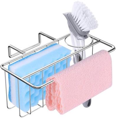 China Modern Organizer Brush Dish Towel Sponge Holder Rack for SUS304 Double Sink Kitchen Sink Sponge Holder with Towel Rack for sale