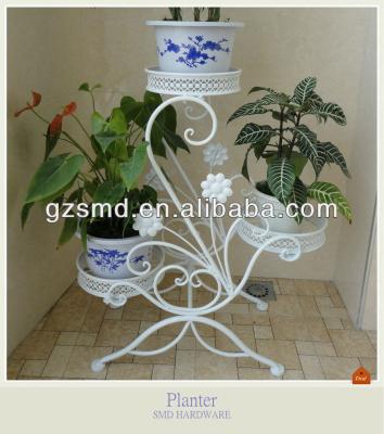 China Flower Pot Rack Stand Up White Wrought Iron Flower Pot Rack Holder for sale