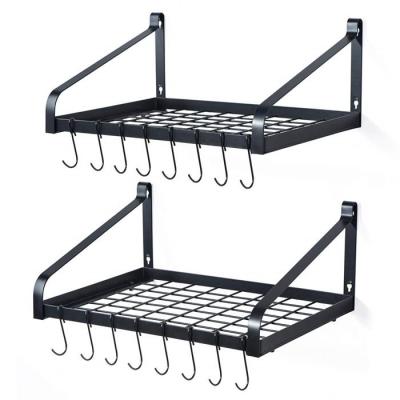 China Wire Wall Mounted Metal SUSTAINABLE Black Kitchen Pot Pan Organizer Rack 2 Set for sale