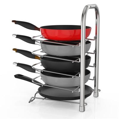 China Metal Stainless Steel Adjustable Kitchen Countertops Cabinet Sustainable Height Pan Pot Organizer Rack for sale