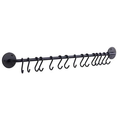 China Wholesale CLASSIC Black Metal Kitchen Wall Rail With S Hooks for sale