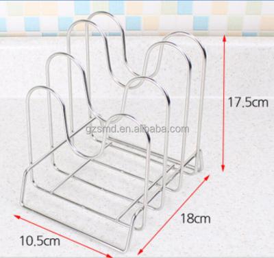 China Organizer Stocked Kitchen Countertop Chrome Wire Metal Pan Pot Lid Holder Cutting Board Rack for sale