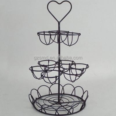 China Metal Black 3 Tiers Wrought Iron Wire Kitchen Storage Basket Rack Holder Egg Display Stand for sale