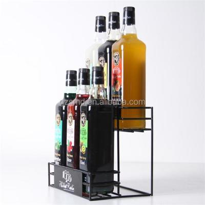 China Stocked Black Table Top 2 Tiers Metal Wire Syrup Bottle Display Rack for sale