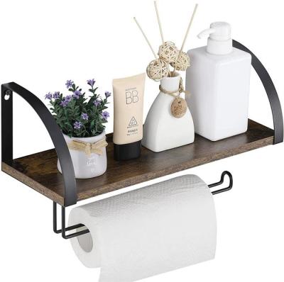 China Modern Metal and Wooden Kitchen Spice Organizer Rack with Wall Mounted Towel Rack Paper Towel Holder with Shelf for sale