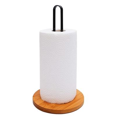 China Free Standing Modern Table Top Bamboo Metal Paper Towel Holder For Kitchen for sale