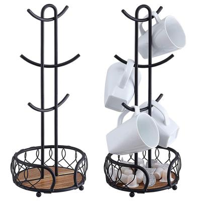 China Modern Metal Wire Countertop Mug Tree , Cup Holder With Storage Basket for sale