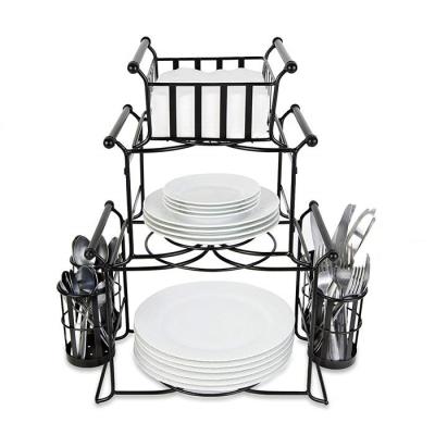 China Modern Netting Black Metal Wire 7 - Piece Stackable Diner Picnic Buffet Cart for sale