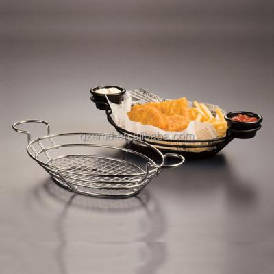 China Oval Shape Metal Wire Fast Food Food Storage Basekt With Ramekin Rack for sale