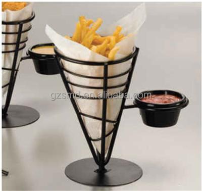 China Black Wrought Iron Wire Fry Basket With Ramekin Rack for sale