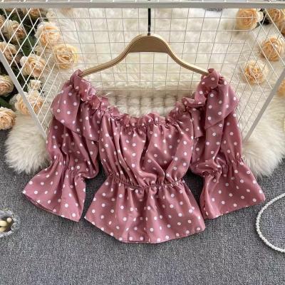 China Polka Dot Off Shoulder Anti-wrinkle Blouse for sale