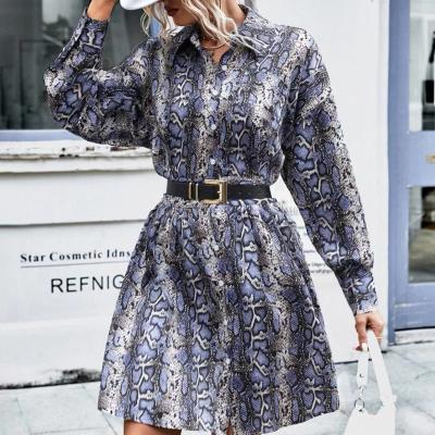 China Washable Snakeskin Print Drop Shoulder Connected Shirt Dress for sale