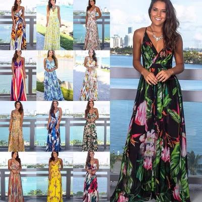 China Anti-Wrinkle Women's Long Sling Floral Dresses Maxi Dress Casual Summer Arrival Boho V-Neck Party Beach Style Sleeveless Type Sundress Print for sale