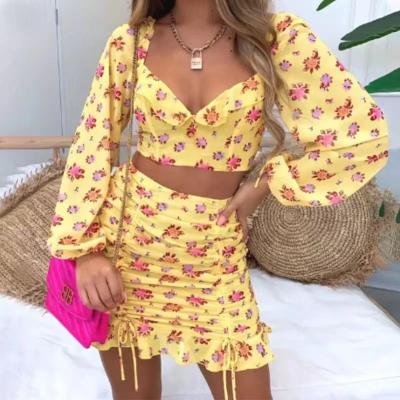 China Girls Anti-Static Women's 2 Piece Set Shorts Skirts Elegant Casual Floral Dresses For Women Summer Two Piece Set for sale