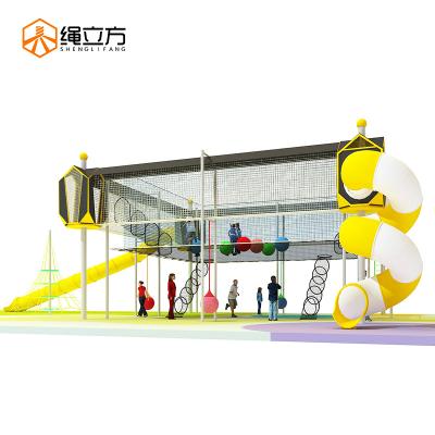 China ROPECUBE Rainbow Nylon Rope Net Playground Kids Climbing Rope Net Indoor Amusement Park Climbs Large Indoor Trampoline for sale