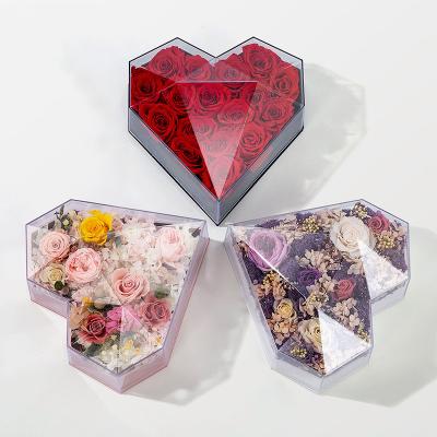 China Stocked Custom Design Good Quality Clear Acrylic Heart Flower Box for sale