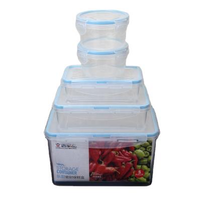 China Microwavable Plastic Sealed Freshness Preservation Food Container Food Storage Boxes Sets With Airtight Locked Crisper Lids 5pcs Set for sale