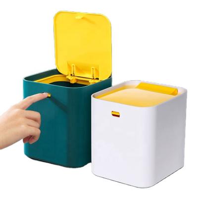 China Mini Viable Cover Open Top Desktop Trash Can Press Trash Can With Spring Cover Table Rubbish Bin Trash Can Rubbish Bin for sale