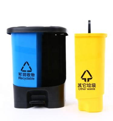 China Foot Pedal Stocked Plastic Classify Waste Bin Recycling Trash Can Rectangle Plastic Waste Organize 12L 16L Trash Garbage Bin for sale