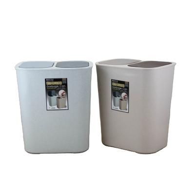 China Sustainable Plastic Classify Waste Bin With Top Open Button Recycling Trash Bin Rectangle Plastic Push Button Organize 15L Bin for sale