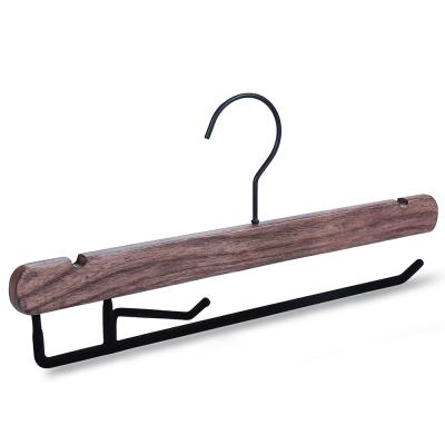 China Lindon modern custom fashion black crochet trouser hangers, wooden trouser hanger with velvet bar for sale