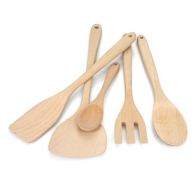 China Sustainable Wholesale Beech Wood Kitchen Utensils Soup Spoon Eco - Friendly Spatula Set For Cooking for sale