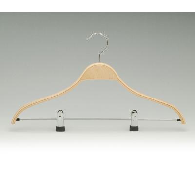 China Modern Lightweight Custom Heavy Duty Laminated Wood Suit Hanger With Clips for sale