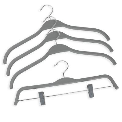 China Modern Laminated Gray Clothes Pants Hanger With Rubber Coated Paint Hanger Clips for sale