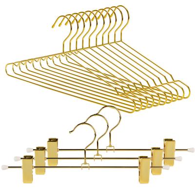 China Scandinavian Luxury Goods Heavy Duty Gold Clothing Hangers Set Metal Gold Hanger With Clips for sale