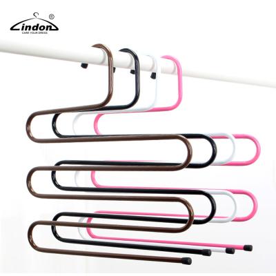 China Stainless Steel Hanger S Shape Pants Hanger 5 Layers Metal S Metal Cabinet Hangers Magic Space Saver for sale