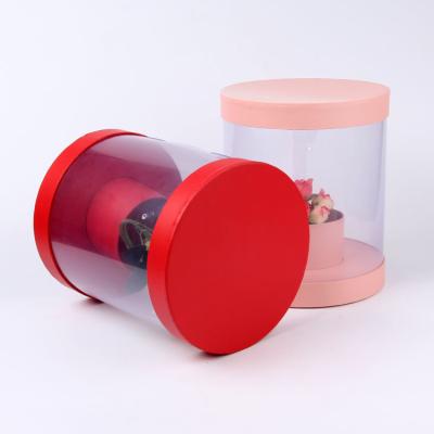 China Handmade Wholesale Custom Mini Round Preserved Rose Flower Gift Hat Cylinder Box With Clear Window for sale