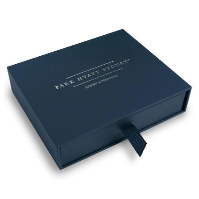 China Handmade Luxury Navy Blue Drawer Gift Packaging Custom Paper Rigid Cardboard Sleeve Box for sale