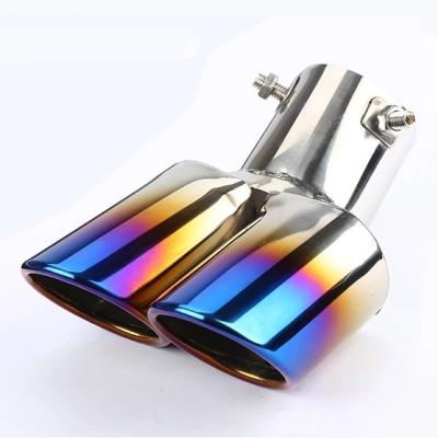 China Universal 62mm Curved Dual Outlet Car Exhaust Trim Muffler Pipe Tail Stainless Steel Interface Car Decoration Chrome Tail Pipe Any Car for sale