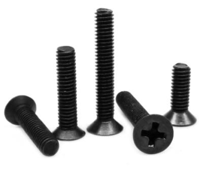 China 50pcs M1 M1.2 M2 M2.5 M3 M3.5 M4 Mini Small Micro Black Steel Phillips Flat Countersunk Head Screw Flat Bolt for sale